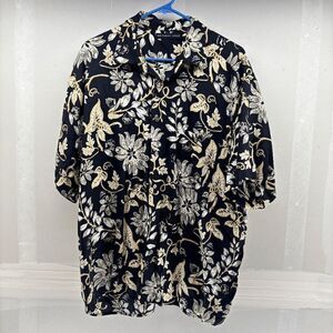 Natural Issue Mens XL Rayon Hawaiian Camp Shirt Floral & Leaves All Over Button